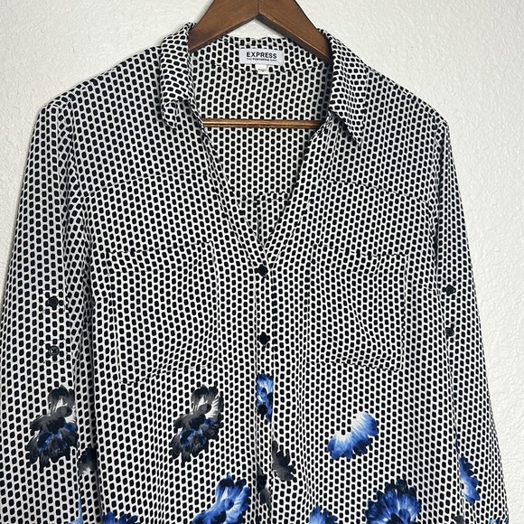 EXPRESS the portofino shirt size large blue floral dots business work office - Picture 2 of 7